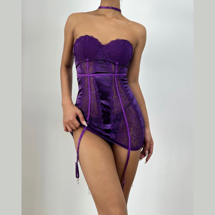 Halter sweetheart neck lace patchwork mini dress  | Festival Outfits Women