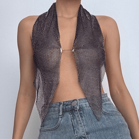 Halter fishnet beaded see through metal chain top  | Festival Outfits Women-final-sale