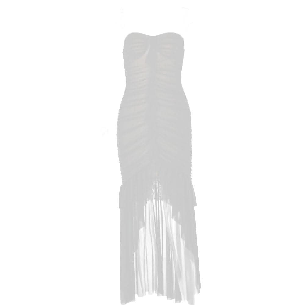 Sweetheart neck ruched ruffle tube midi dress-final-sale  | Festival Outfits Women