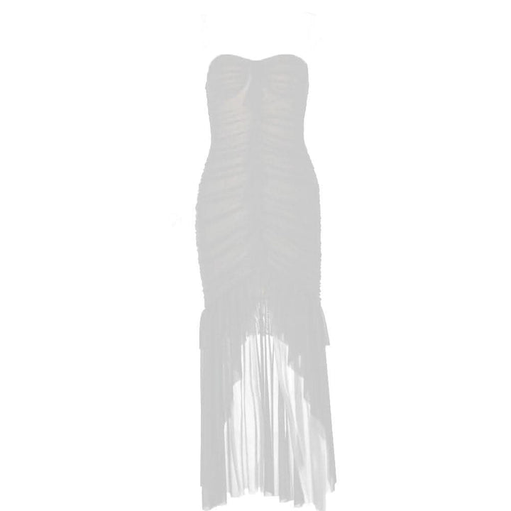 Sweetheart neck ruched ruffle tube midi dress-final-sale  | Festival Outfits Women