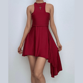 Halter ruched solid mini dress  | Festival Outfits Women