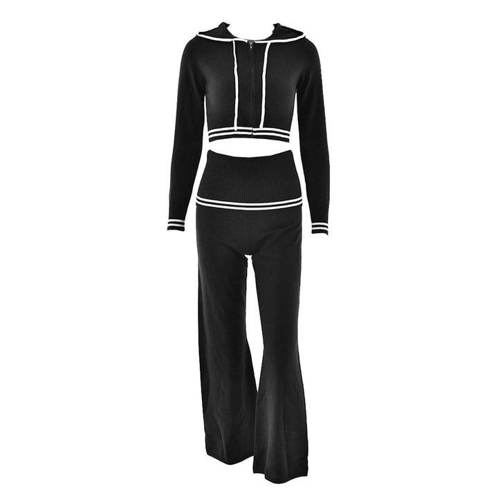 Long sleeve hoodie knitted zip-up high rise pant set  | Festival Outfits Women