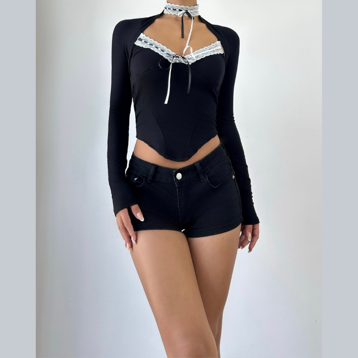 Long sleeve self tie v neck top  | Festival Outfits Women