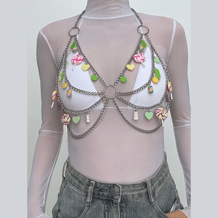 Halter hollow out o ring metal chain crop cut out top  | Festival Outfits Women
