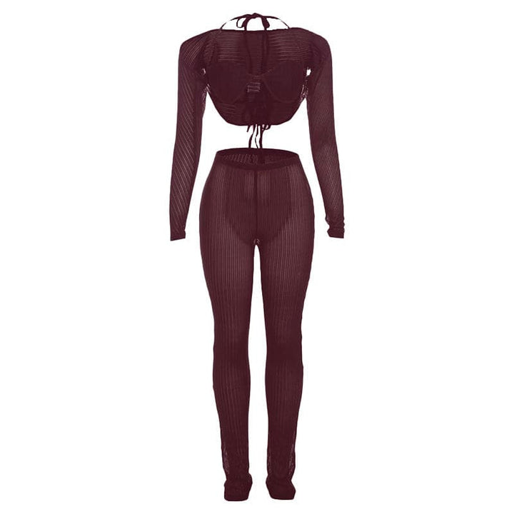 Halter shrug textured see through pant set-final-sale  | Festival Outfits Women