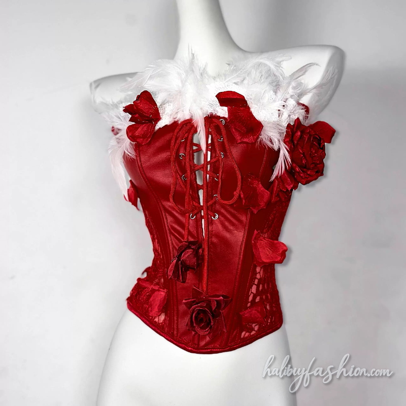 Feather flower applique self tie hollow out top
