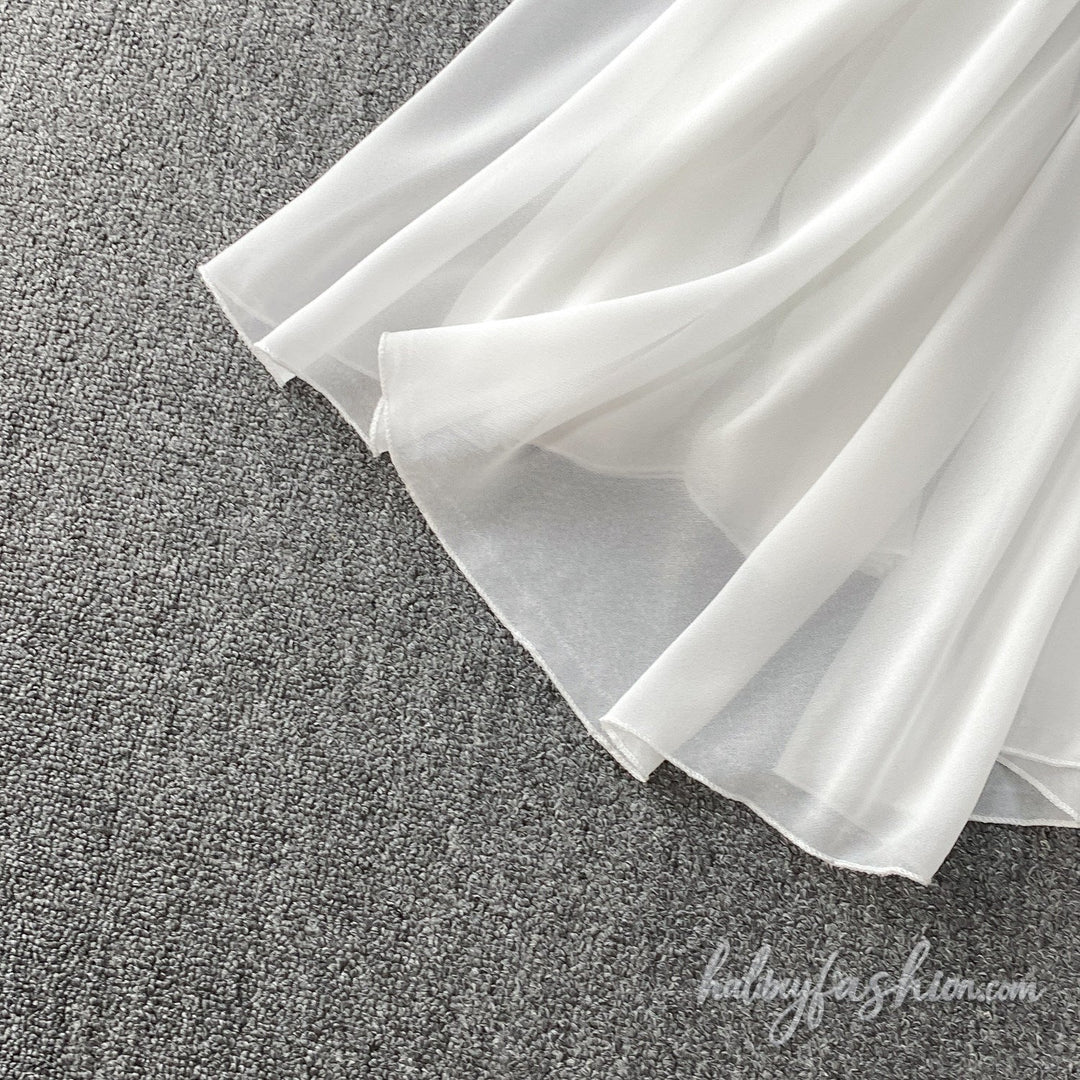 Glitter button crewneck beaded maxi dress