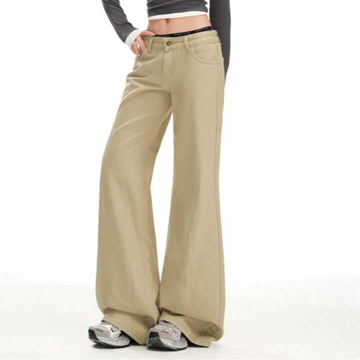 Solid button pocket zip-up low rise jeans | Baggy Low Rise Jeans