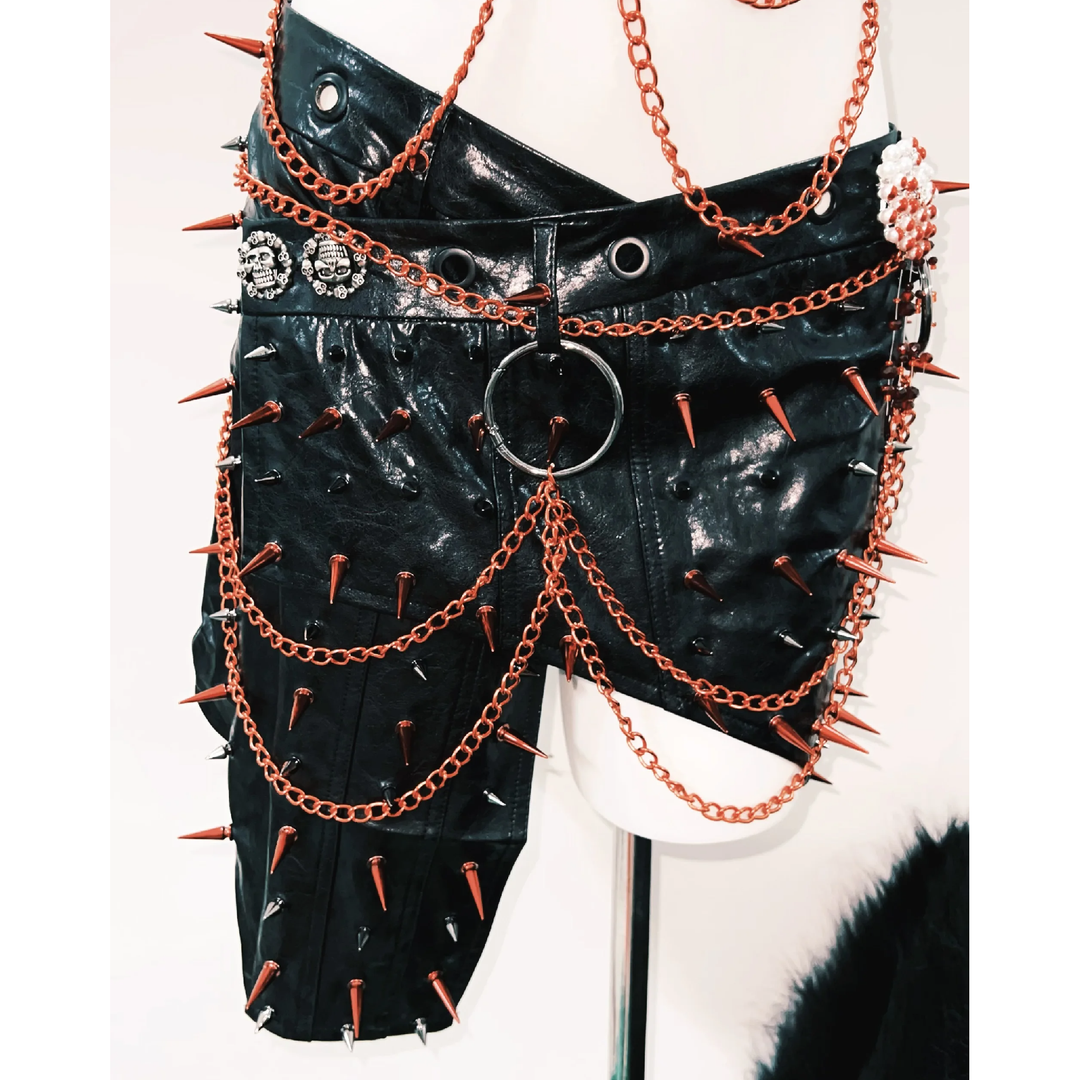 PU leather rivet o ring metal chain top  | Festival Outfits Women