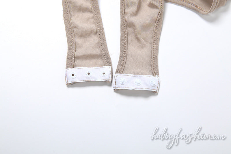 Long sleeve see through round neck button bodysuit