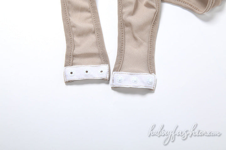Long sleeve see through round neck button bodysuit