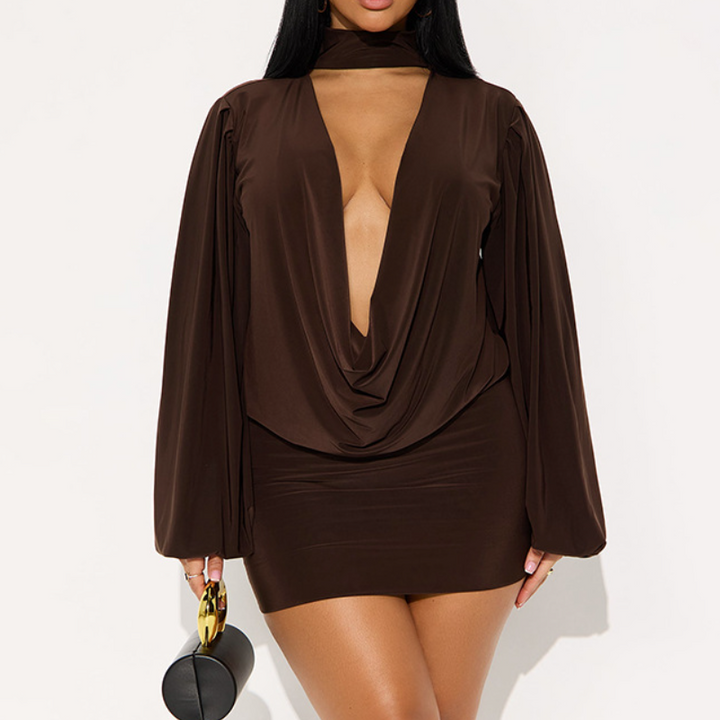 V neck long sleeve ruched mini skirt set  | Festival Outfits Women