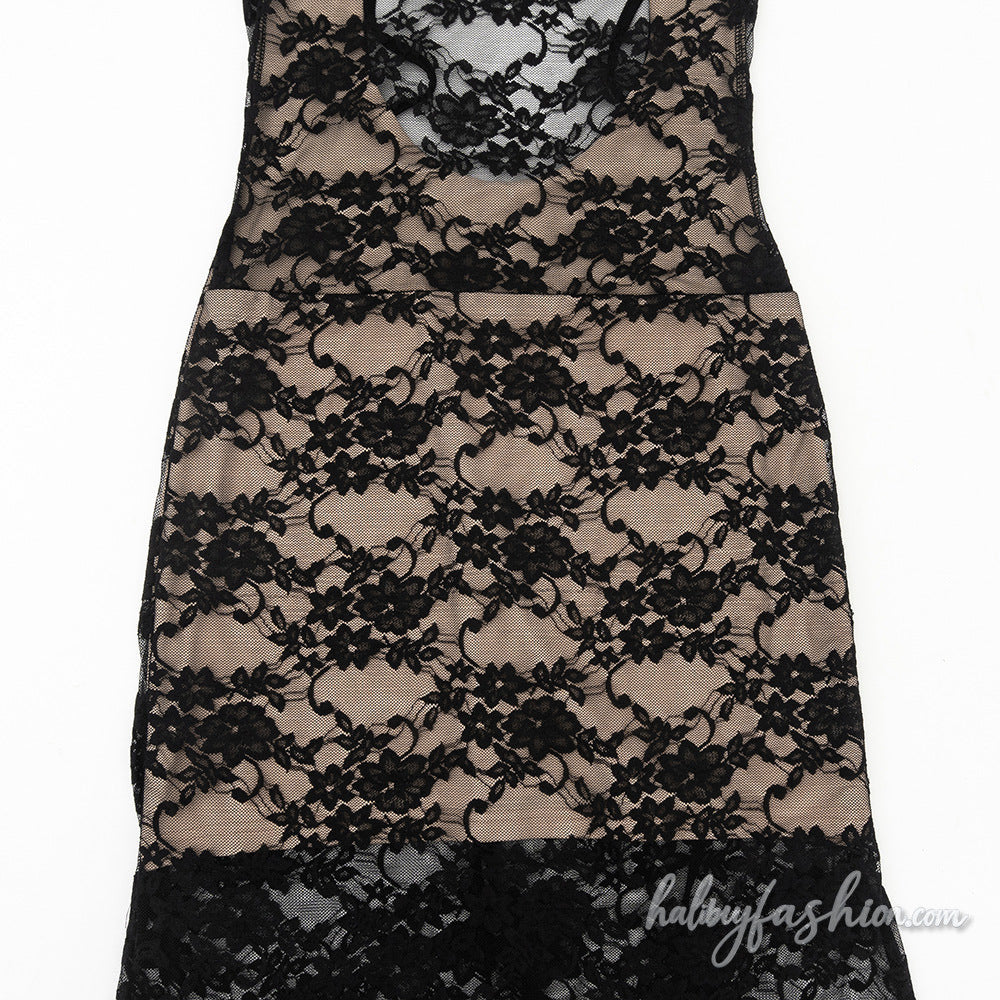 Lace u neck backless cami maxi dress - Halibuy - 6