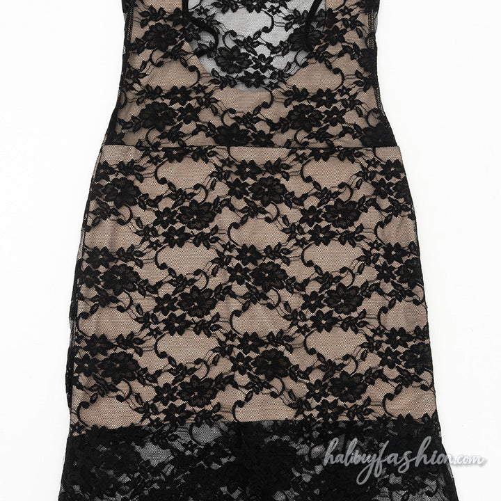 Lace u neck backless cami maxi dress - Halibuy - 6