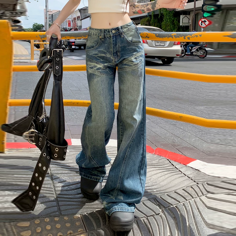 Pocket zip-up button low rise wide leg | Baggy Low Rise Jeans