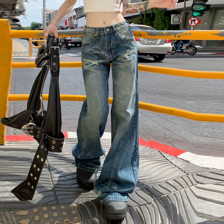 Pocket zip-up button low rise wide leg | Baggy Low Rise Jeans