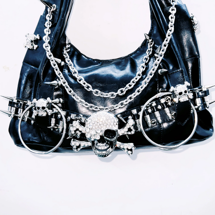 Skull applique rivet o ring handbag  | Festival Outfits Women