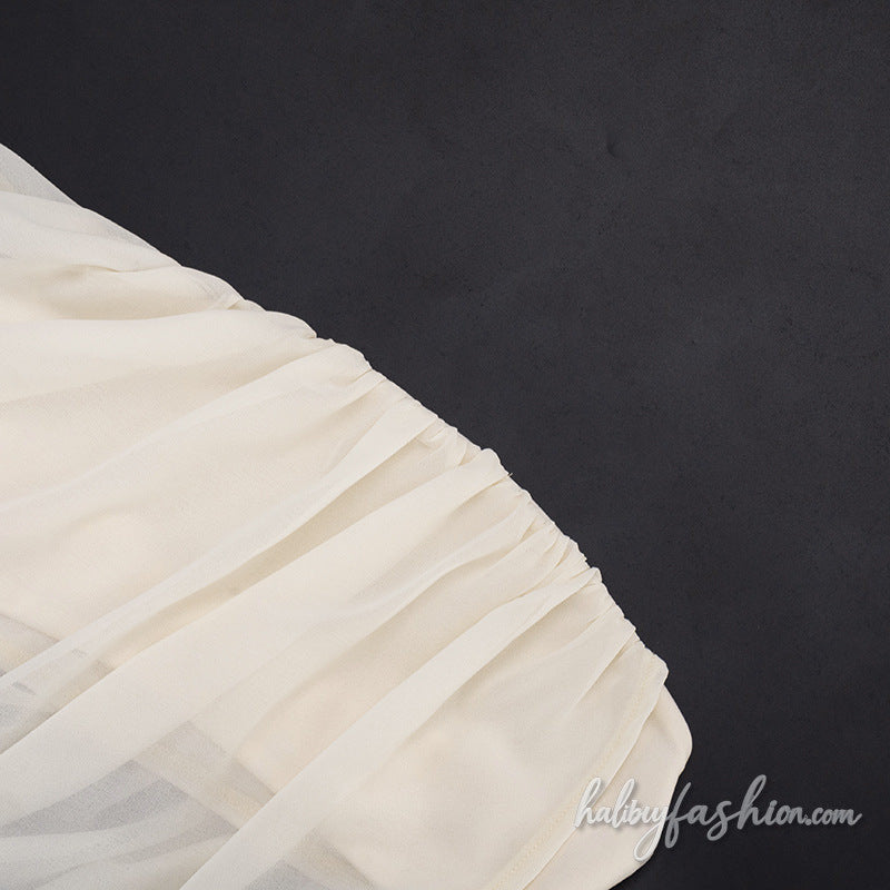 Irregular ruched chiffon tube solid mini skirt set