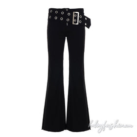 Zip-up buckle irregular low rise wide leg pant