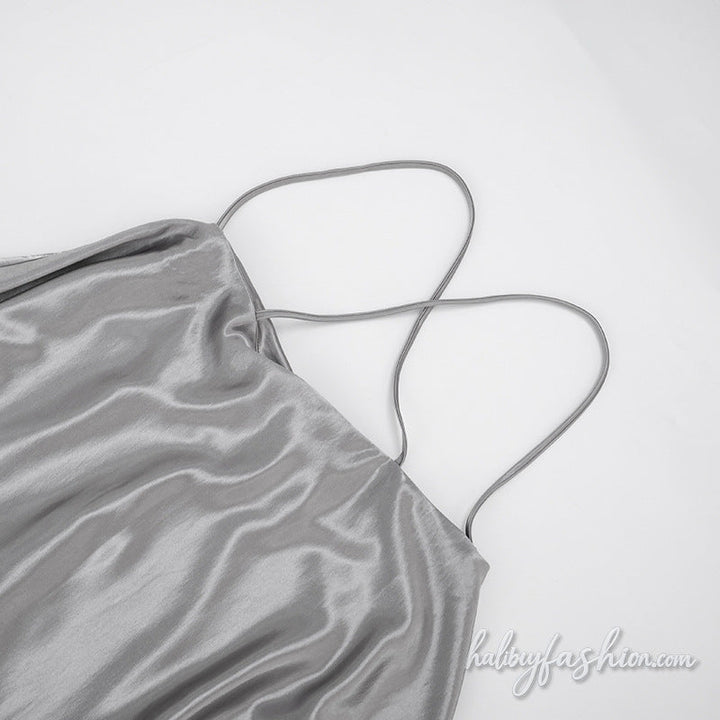 Metallic cross back square neck cami mini dress - Halibuy - 5