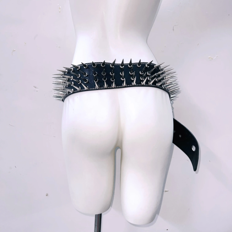 Skull applique rivet metal chain waist belt  | Festival Outfits Women