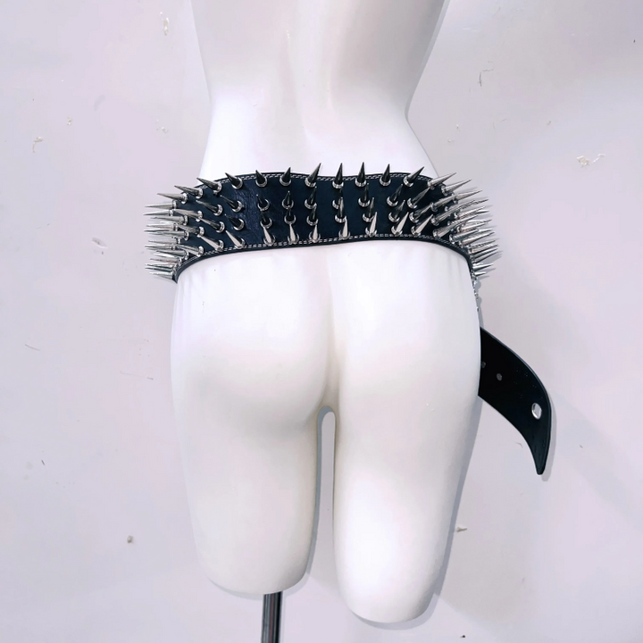 Skull applique rivet metal chain waist belt  | Festival Outfits Women