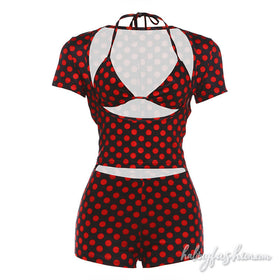 Polka dot short sleeve halter self tie pant set