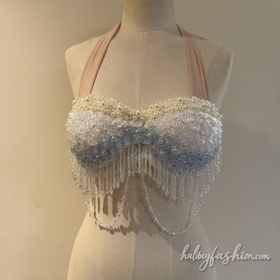 Beaded tassels halter contrast top