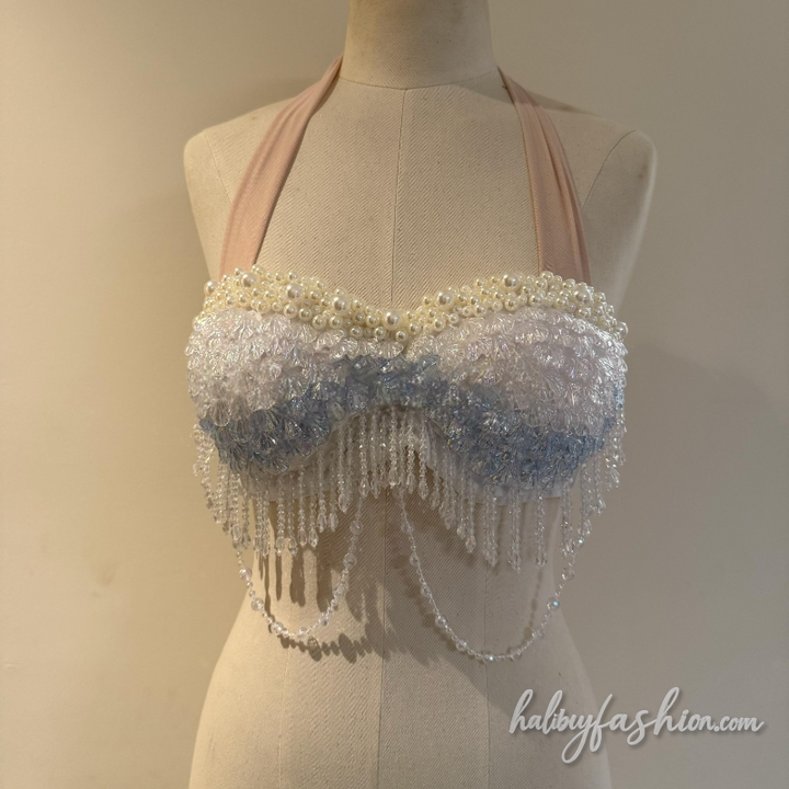 Beaded tassels halter contrast top