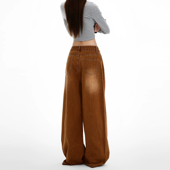 Zip-up button low rise straight leg | Baggy Low Rise Jeans