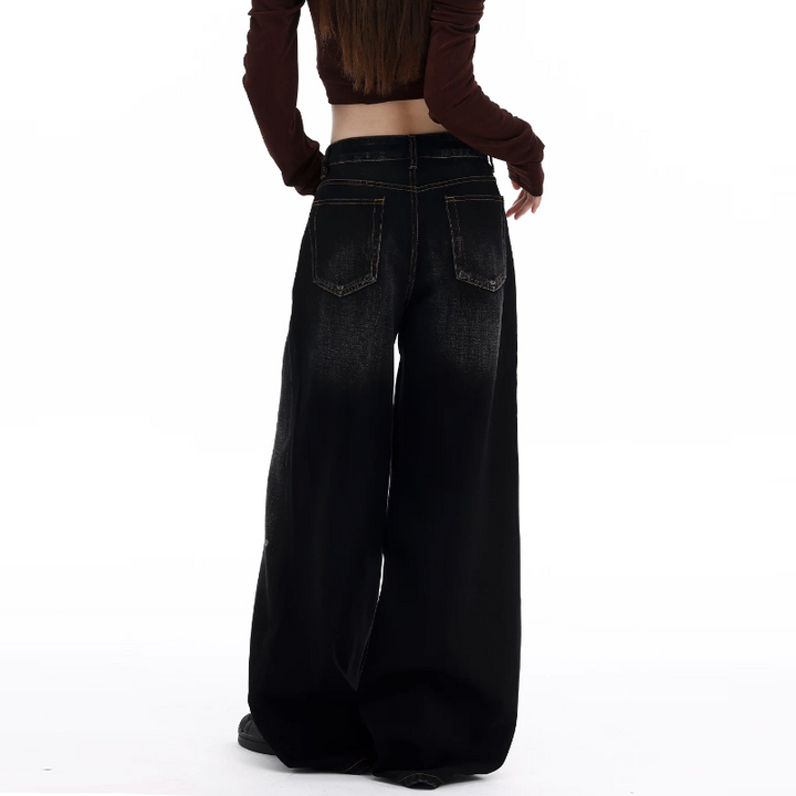 Doodle pattern button low rise straight leg | Baggy Low Rise Jeans