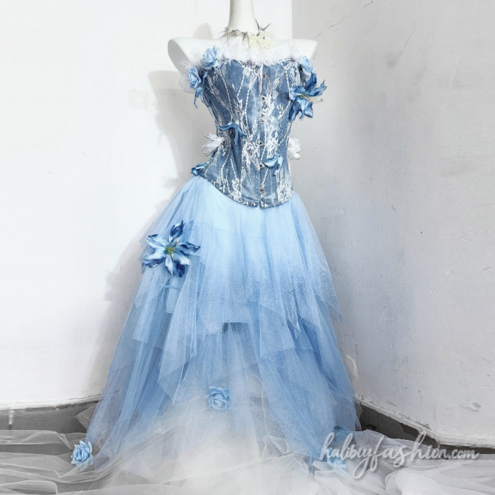 Lace hem flower applique button tube top