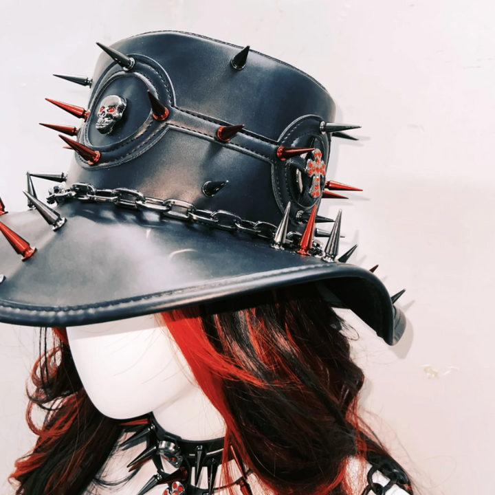 Skull rivet applique metal chain hat  | Festival Outfits Women