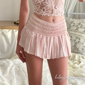 Ruched A line smocked solid mini skirt
