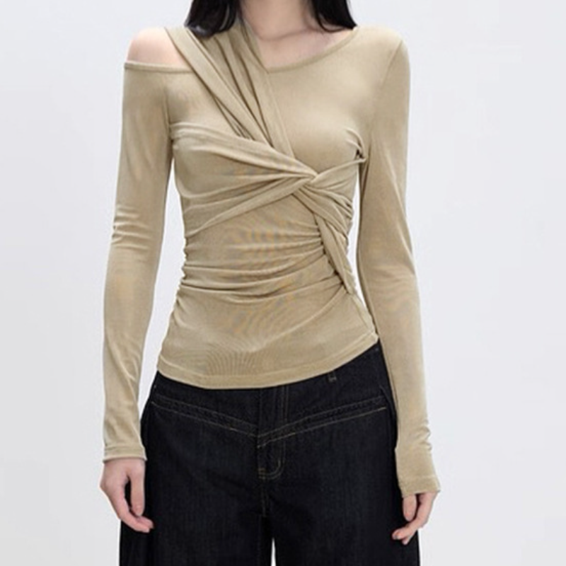 Long sleeve ruched hollow out cut out top  | Festival Outfits Women