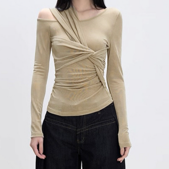 Long sleeve ruched hollow out cut out top  | Festival Outfits Women