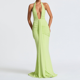 Deep v neck ruched backless maxi dress  | Festival Outfits Women