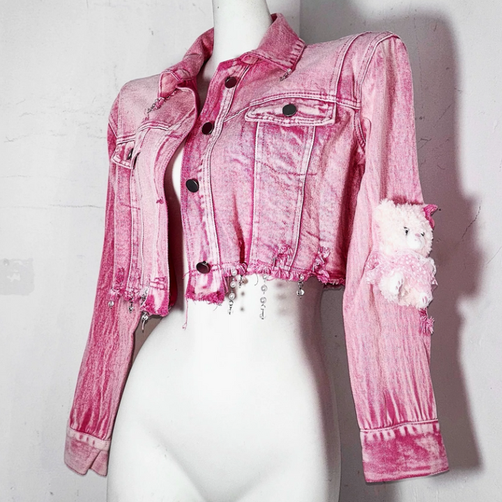 Long sleeve turnover collar button denim top  | Festival Outfits Women