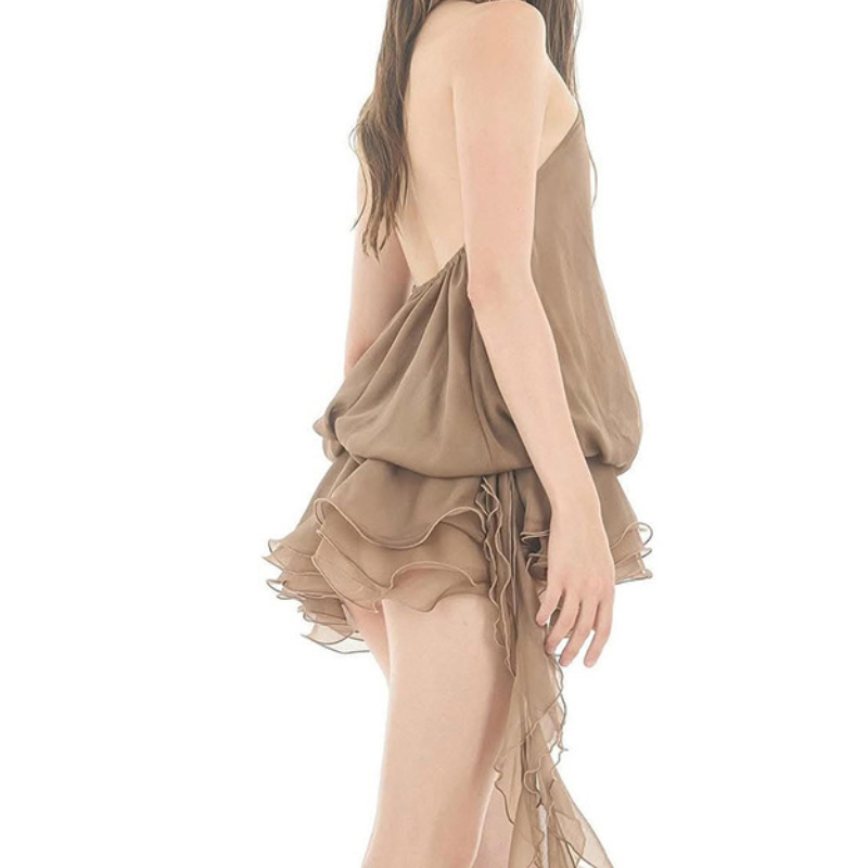 Ruffle halter irregular backless mini dress  | Festival Outfits Women