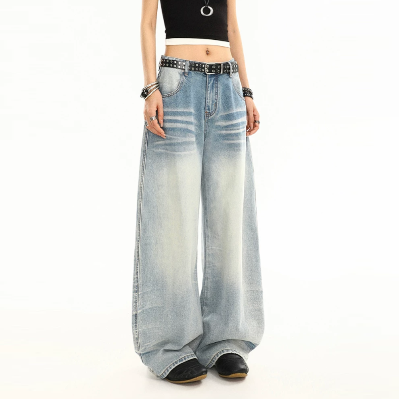 Cat whisker print pocket low rise straight leg | Baggy Low Rise Jeans