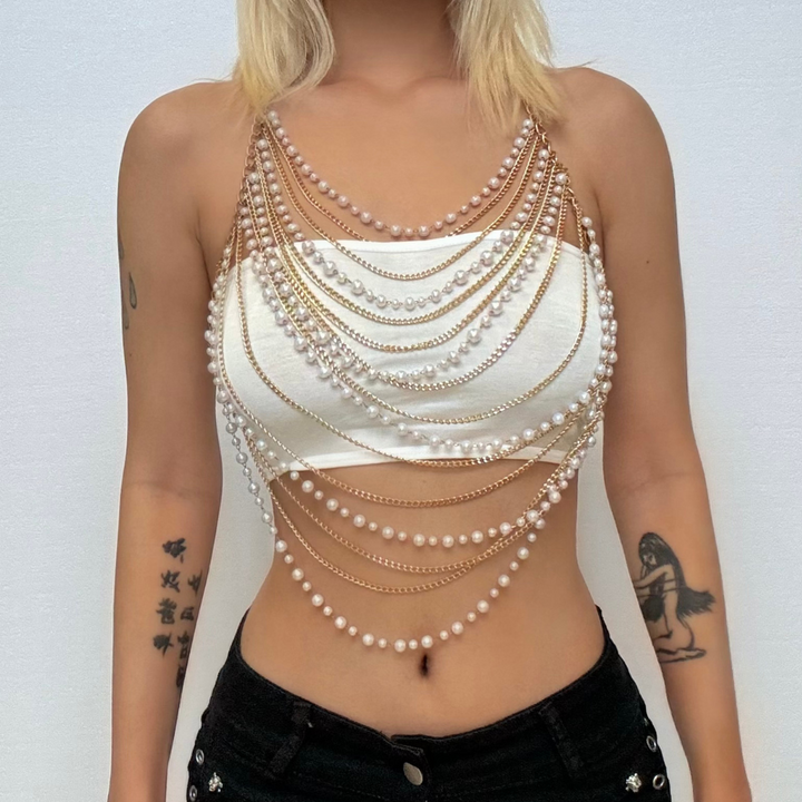Halter metal chain beaded hollow out cut out top  | Festival Outfits Women-final-sale