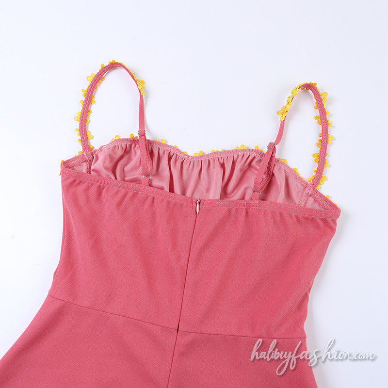 Ruched square neck zip-up cami mini dress