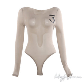Long sleeve see through round neck button bodysuit