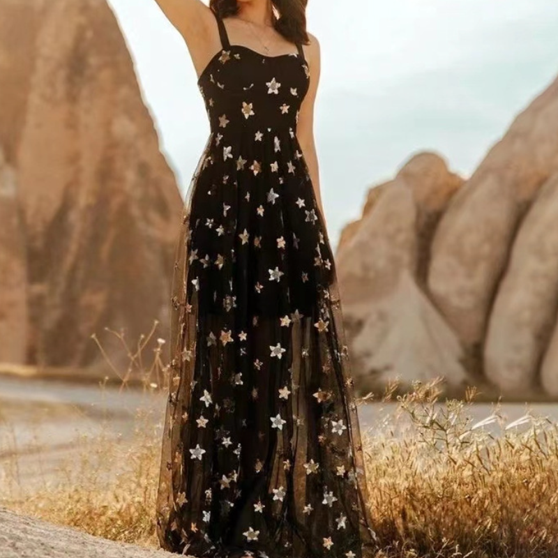 Mesh star glitter cami maxi dress  | Festival Outfits Women