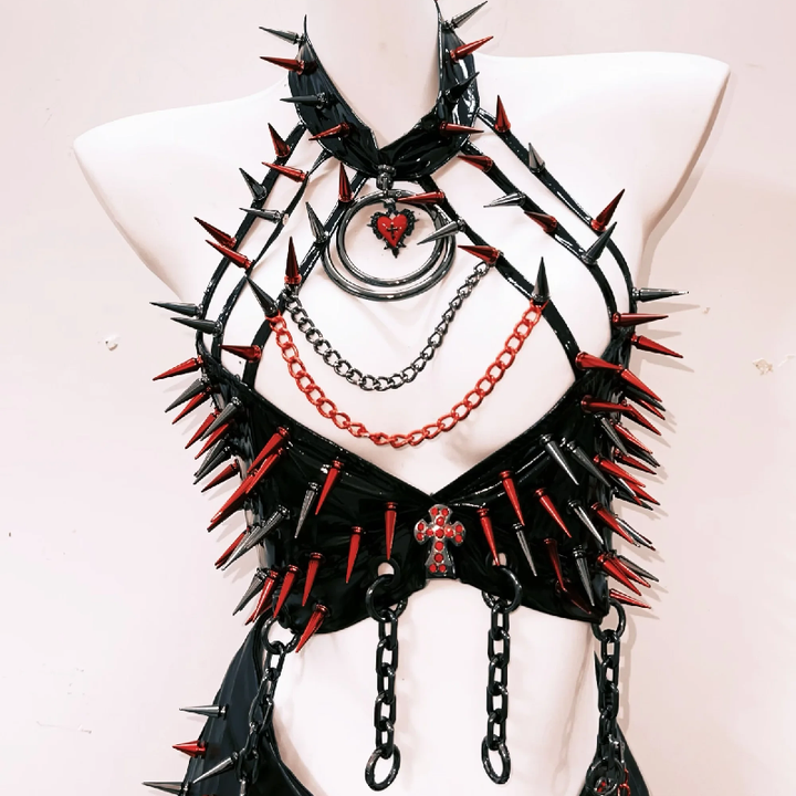 Metal chain hollow out halter slit mini skirt set  | Festival Outfits Women