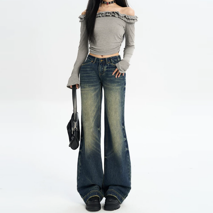 Gradient pocket button low rise straight leg | Baggy Low Rise Jeans