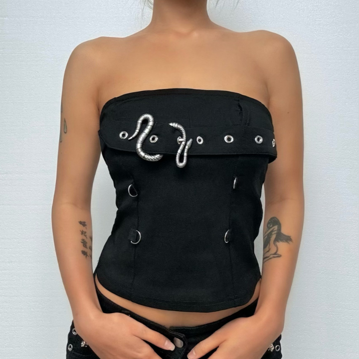 Metal chain buckle solid backless tube top  | Festival Outfits Women