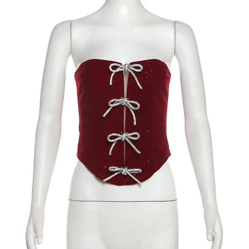 Bowknot glitter backless tube top  | Festival Outfits Women