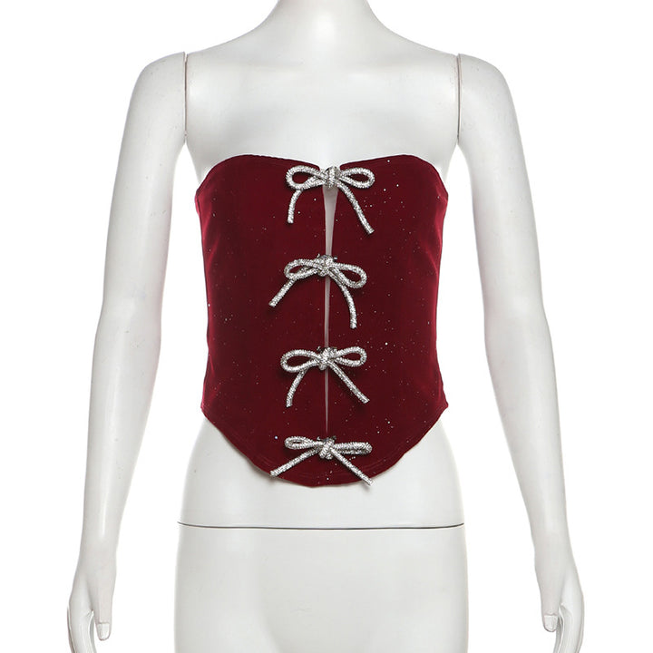 Bowknot glitter backless tube top  | Festival Outfits Women
