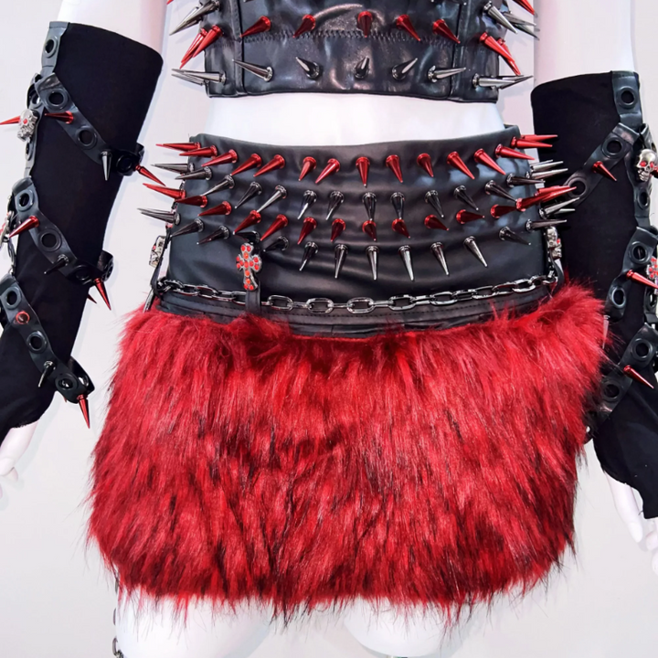 PU leather o ring rivet applique metal chain top  | Festival Outfits Women